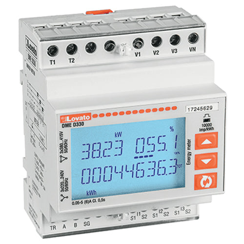 Lovato DMED330, Energy Meter, Three-Phase with or without Neutral, Non Expandable, Connection by CT /5A Secondary, 4U, RS485 Interface, Multi-Measurements