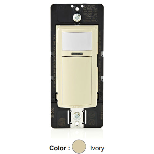 Leviton DOS02-1LI, Decora Wall Switch Passive Infrared (PIR) Motion Sensor, Relay Occupancy Sensor, Residential Grade, Single Pole, Auto-ON/Auto-OFF, 2A Resistive, Ivory