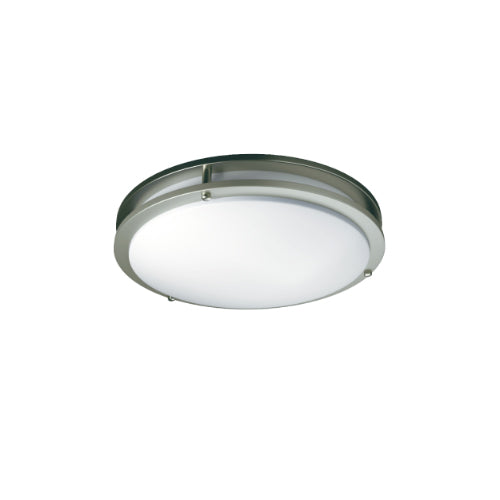 DawnRay DR12FL, 12" Double Ring Ultra Slim LED Flush Mount with  3CCT Selectable, 120VAC, 1200 Lumens, 3000/4000/5000K, 15W, Dimmable, Brushed Nickel