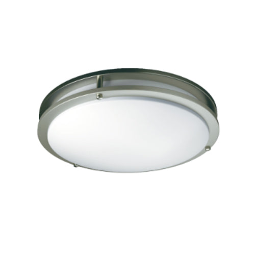 DawnRay DR14FL, 14" Double Ring Ultra Slim LED Flush Mount with  3CCT Selectable, 120VAC, 1600 Lumens, 3000/4000/5000K, 20W, Dimmable, Brushed Nickel