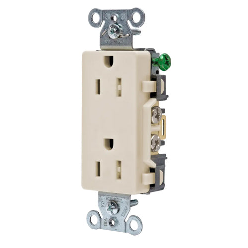 Hubbell DR15LATR, Commercial Grade Style Line Decorator Duplex Receptacles, Tamper Resistant, Smooth Face, 15A 125V, 5-15R, 2-Pole 3-Wire Grounding, Light Almond