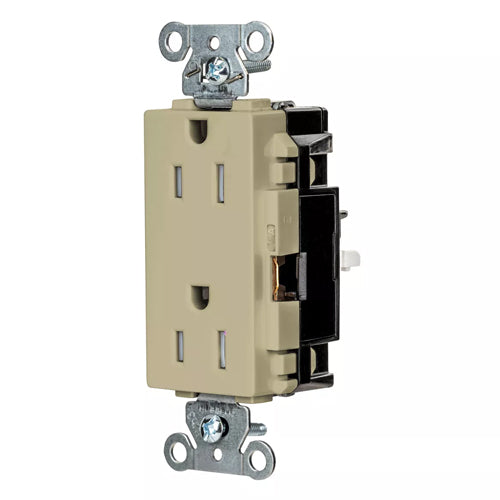 Hubbell DR15STITR, EdgeConnect Decorator Duplex Receptacles, Tamper Resistant, Commercial Grade, Screwless Terminal, 15A 125V, 5-15R, 2-Pole 3-Wire Grounding, Ivory