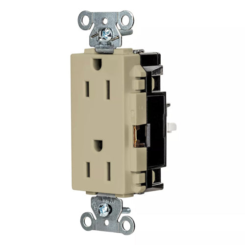 Hubbell DR15STI, EdgeConnect Decorator Duplex Receptacles, Commercial Grade, Screwless Terminal, 15A 125V, 5-15R, 2-Pole 3-Wire Grounding, Ivory