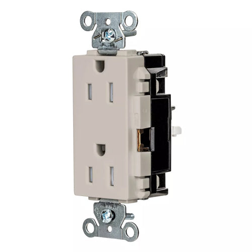 Hubbell DR15STLATR, EdgeConnect Decorator Duplex Receptacles, Tamper Resistant, Commercial Grade, Screwless Terminal, 15A 125V, 5-15R, 2-Pole 3-Wire Grounding, Light Almond