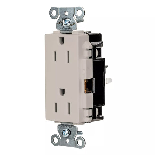 Hubbell DR15STLA, EdgeConnect Decorator Duplex Receptacles, Commercial Grade, Screwless Terminal, 15A 125V, 5-15R, 2-Pole 3-Wire Grounding, Light Almond