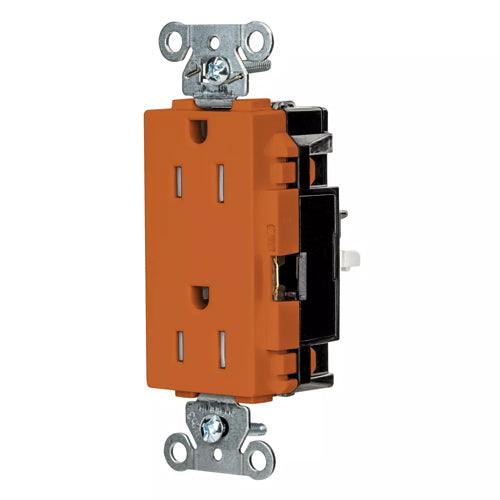 Hubbell DR15STOTR, EdgeConnect Decorator Duplex Receptacles, Tamper Resistant, Commercial Grade, Screwless Terminal, 15A 125V, 5-15R, 2-Pole 3-Wire Grounding, Orange