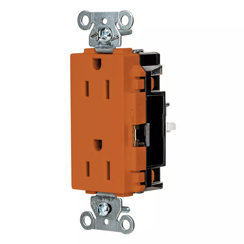 Hubbell DR15STO, EdgeConnect Decorator Duplex Receptacles, Commercial Grade, Screwless Terminal, 15A 125V, 5-15R, 2-Pole 3-Wire Grounding, Orange