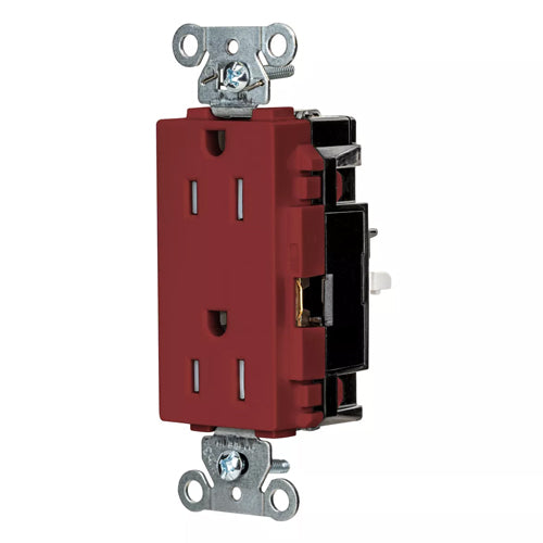 Hubbell DR15STRTR, EdgeConnect Decorator Duplex Receptacles, Tamper Resistant, Commercial Grade, Screwless Terminal, 15A 125V, 5-15R, 2-Pole 3-Wire Grounding, Red