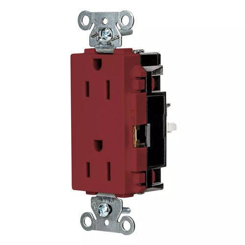 Hubbell DR15STR, EdgeConnect Decorator Duplex Receptacles, Commercial Grade, Screwless Terminal, 15A 125V, 5-15R, 2-Pole 3-Wire Grounding, Red