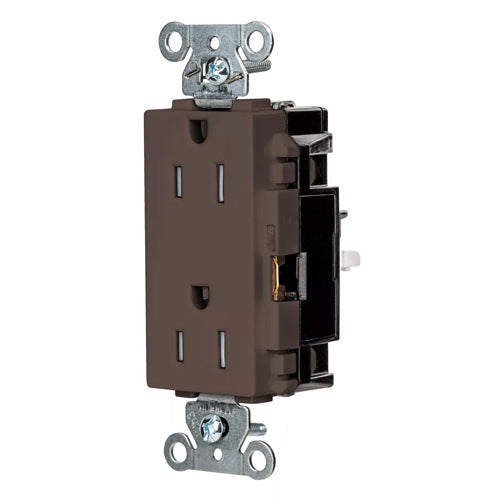 Hubbell DR15STTR, EdgeConnect Decorator Duplex Receptacles, Tamper Resistant, Commercial Grade, Screwless Terminal, 15A 125V, 5-15R, 2-Pole 3-Wire Grounding, Brown