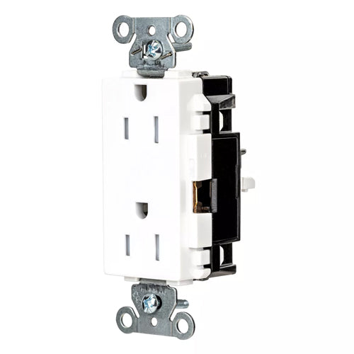 Hubbell DR15STWTR, EdgeConnect Decorator Duplex Receptacles, Tamper Resistant, Commercial Grade, Screwless Terminal, 15A 125V, 5-15R, 2-Pole 3-Wire Grounding, White