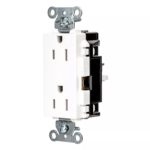 Hubbell DR15STW, EdgeConnect Decorator Duplex Receptacles, Commercial Grade, Screwless Terminal, 15A 125V, 5-15R, 2-Pole 3-Wire Grounding, White