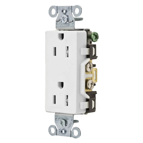 Hubbell DR15WHITR, Commercial Grade Style Line Decorator Duplex Receptacles, Tamper Resistant, Smooth Face, 15A 125V, 5-15R, 2-Pole 3-Wire Grounding, White