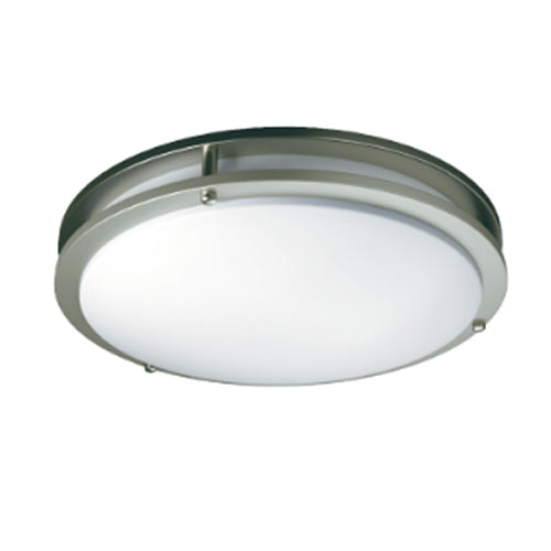 DawnRay DR16FL, 16" Double Ring Ultra Slim LED Flush Mount with  3CCT Selectable, 120VAC, 2000 Lumens, 3000/4000/5000K, 25W, Dimmable, Brushed Nickel