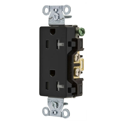 Hubbell DR20BLKTR, Commercial Grade Style Line Decorator Duplex Receptacles, Tamper Resistant, Smooth Face, 20A 125V, 5-20R, 2-Pole 3-Wire Grounding, Black