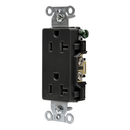 Hubbell DR20BLK, Commercial Grade Style Line Decorator Duplex Receptacles, Smooth Face, Back and Side Wired, 20A 125V, 5-20R, 2-Pole 3-Wire Grounding, Black