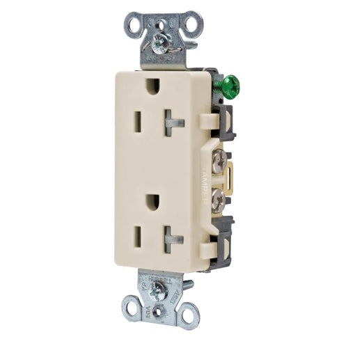 Hubbell DR20LATR, Commercial Grade Style Line Decorator Duplex Receptacles, Tamper Resistant, Smooth Face, 20A 125V, 5-20R, 2-Pole 3-Wire Grounding, Light Almond