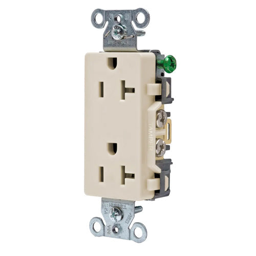 Hubbell DR20LA, Commercial Grade Style Line Decorator Duplex Receptacles, Smooth Face, Back and Side Wired, 20A 125V, 5-20R, 2-Pole 3-Wire Grounding, Light Almond