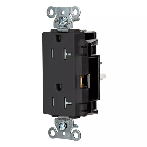 Hubbell DR20STBKTR, EdgeConnect Decorator Duplex Receptacles, Tamper Resistant, Commercial Grade, Screwless Terminal, 20A 125V, 5-20R, 2-Pole 3-Wire Grounding, Black