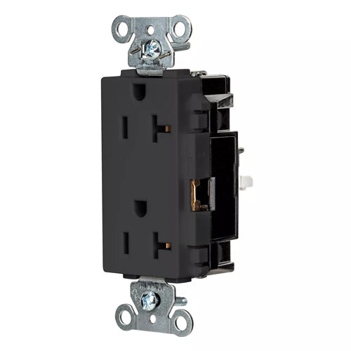 Hubbell DR20STBK, EdgeConnect Decorator Duplex Receptacles, Commercial Grade, Screwless Terminal, 20A 125V, 5-20R, 2-Pole 3-Wire Grounding, Black