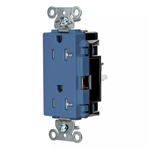 Hubbell DR20STBLTR, EdgeConnect Decorator Duplex Receptacles, Tamper Resistant, Commercial Grade, Screwless Terminal, 20A 125V, 5-20R, 2-Pole 3-Wire Grounding, Blue