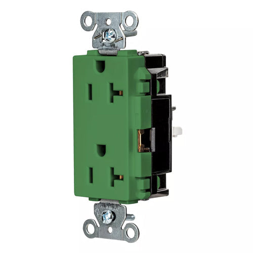 Hubbell DR20STGN, EdgeConnect Decorator Duplex Receptacles, Commercial Grade, Screwless Terminal, 20A 125V, 5-20R, 2-Pole 3-Wire Grounding, Green