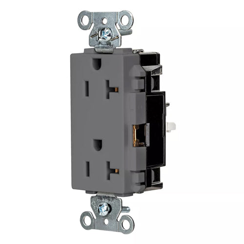 Hubbell DR20STGY, EdgeConnect Decorator Duplex Receptacles, Commercial Grade, Screwless Terminal, 20A 125V, 5-20R, 2-Pole 3-Wire Grounding, Gray