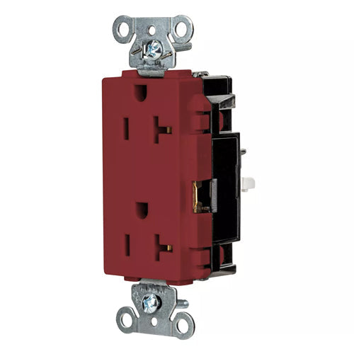 Hubbell DR20STR, EdgeConnect Decorator Duplex Receptacles, Commercial Grade, Screwless Terminal, 20A 125V, 5-20R, 2-Pole 3-Wire Grounding, Red