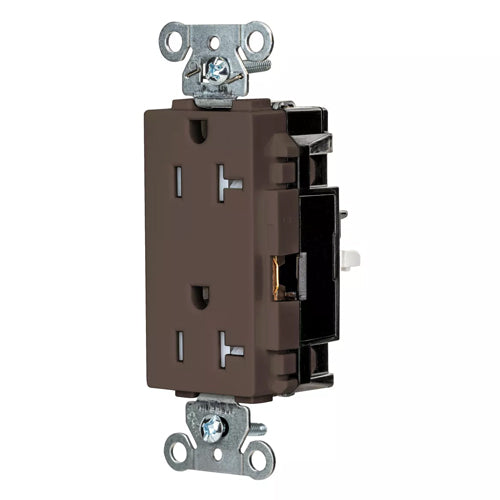 Hubbell DR20STTR, EdgeConnect Decorator Duplex Receptacles, Tamper Resistant, Commercial Grade, Screwless Terminal, 20A 125V, 5-20R, 2-Pole 3-Wire Grounding, Brown