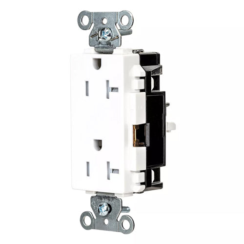 Hubbell DR20STWTR, EdgeConnect Decorator Duplex Receptacles, Tamper Resistant, Commercial Grade, Screwless Terminal, 20A 125V, 5-20R, 2-Pole 3-Wire Grounding, White