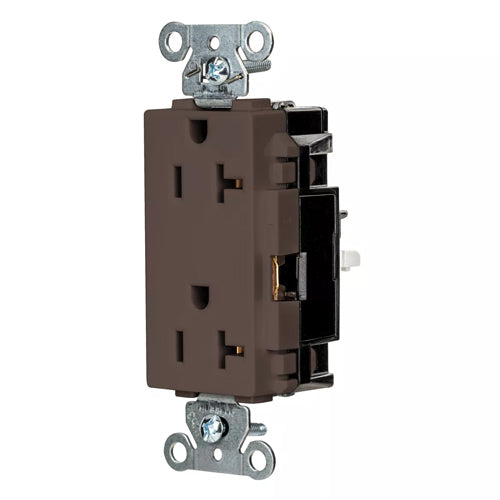 Hubbell DR20ST, EdgeConnect Decorator Duplex Receptacles, Commercial Grade, Screwless Terminal, 20A 125V, 5-20R, 2-Pole 3-Wire Grounding, Brown