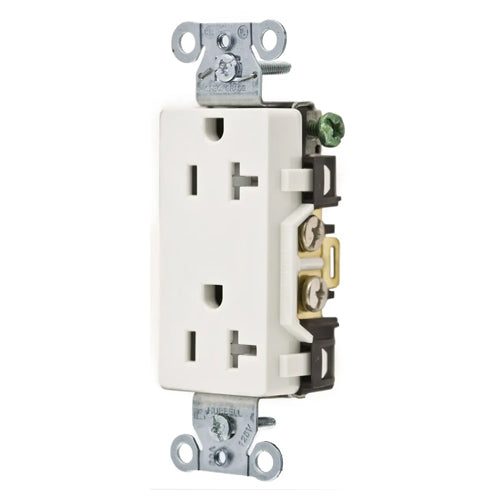 Hubbell DR20WHITR, Commercial Grade Style Line Decorator Duplex Receptacles, Tamper Resistant, Smooth Face, 20A 125V, 5-20R, 2-Pole 3-Wire Grounding, White