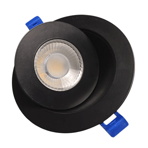 DawnRay DR30RG-BK, 3.5 Inch 5CCT LED Round Gimbal Ultra Slim Recessed Downlight, 100-125VAC, 9W, 800 Lumens, 38° Beam Angle, Black Finish, Dimmable