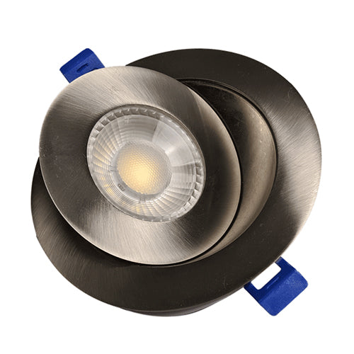 DawnRay DR30RG-SN, 3.5 Inch 5CCT LED Round Gimbal Ultra Slim Recessed Downlight, 100-125VAC, 9W, 800 Lumens, 38° Beam Angle, Brushed Nickel Finish, Dimmable