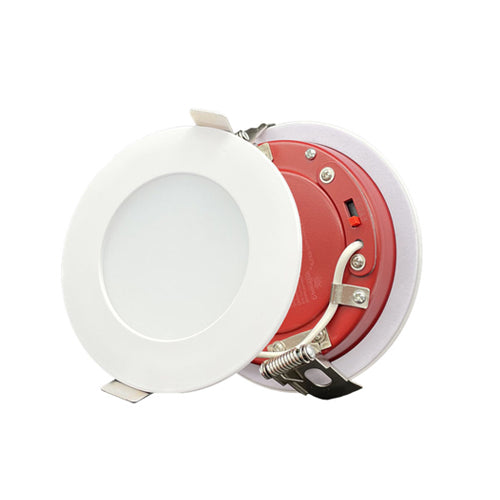 DawnRay DR40RF-FR-WH, 4 Inch 5CCT LED Slim Panel Round Fire Rated Recessed Downlight, 100-125VAC, 9W, 800 Lumens, 110° Beam Angle, Dimmable