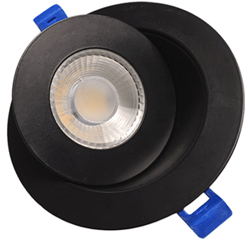 DawnRay DR40RG-BK, 4 Inch 5CCT LED Round Gimbal Ultra Slim Recessed Downlight, 100-125VAC, 9W, 860 Lumens, 38° Beam Angle, Black Finish, Dimmable