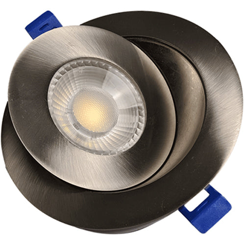 DawnRay DR40RG-SN, 4 Inch 5CCT LED Round Gimbal Ultra Slim Recessed Downlight, 100-125VAC, 9W, 860 Lumens, 38° Beam Angle, Brushed Nickel Finish, Dimmable