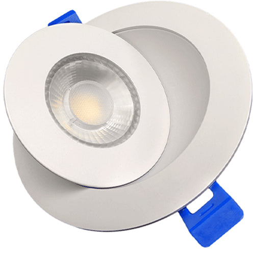 DawnRay DR40RG-WH, 4 Inch 5CCT LED Round Gimbal Ultra Slim Recessed Downlight, 100-125VAC, 9W, 860 Lumens, 38° Beam Angle, White Finish, Dimmable