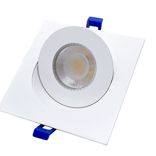 DawnRay DR40SG-WH, 4 Inch 5CCT LED Square Gimbal Ultra Slim Recessed Downlight, 100-125VAC, 9W, 860 Lumens, 38° Beam Angle, White Finish, Dimmable