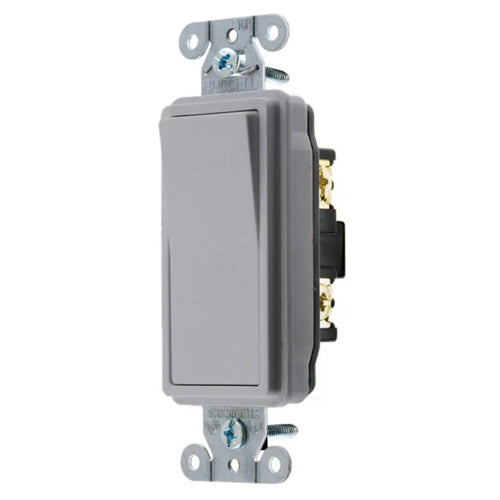 Hubbell DS115GY, Decorator Switch, Specification Grade, Single Pole, 15A 120/277V AC, Back and Side Wired, Gray