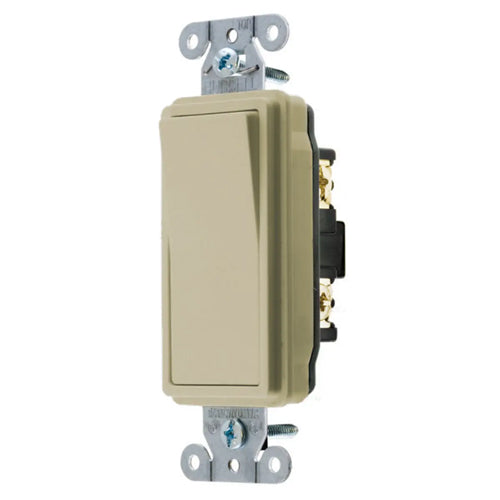 Hubbell DS120I, Decorator Switch, Specification Grade, Single Pole, 20A 120/277V AC, Back and Side Wired, Ivory