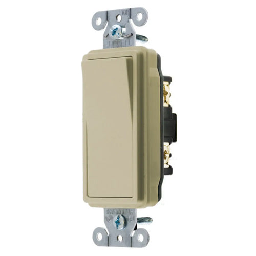 Hubbell DS115I, Decorator Switch, Specification Grade, Single Pole, 15A 120/277V AC, Back and Side Wired, Ivory