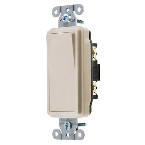 Hubbell DS115LA, Decorator Switch, Specification Grade, Single Pole, 15A 120/277V AC, Back and Side Wired, Light Almond