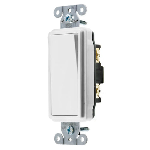 Hubbell DS115W, Decorator Switch, Specification Grade, Single Pole, 15A 120/277V AC, Back and Side Wired, White