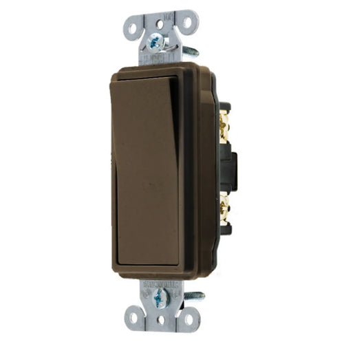 Hubbell DS120, Decorator Switch, Specification Grade, Single Pole, 20A 120/277V AC, Back and Side Wired, Brown