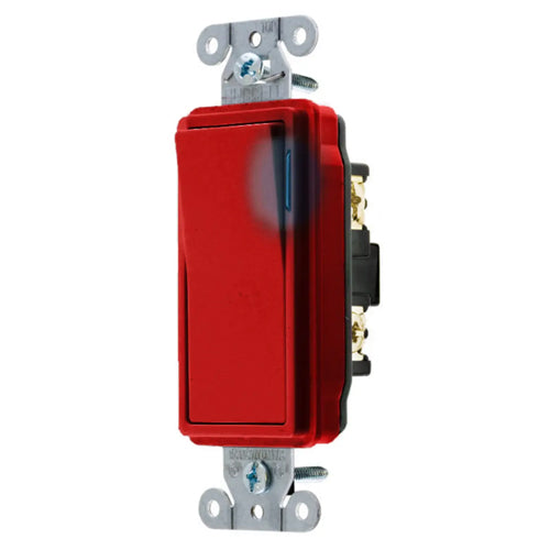 Hubbell DS120ILR, Specification Grade, Rocker Switch, Illuminated Single Pole, 20A 120/277V AC, Back and Side Wired, Red
