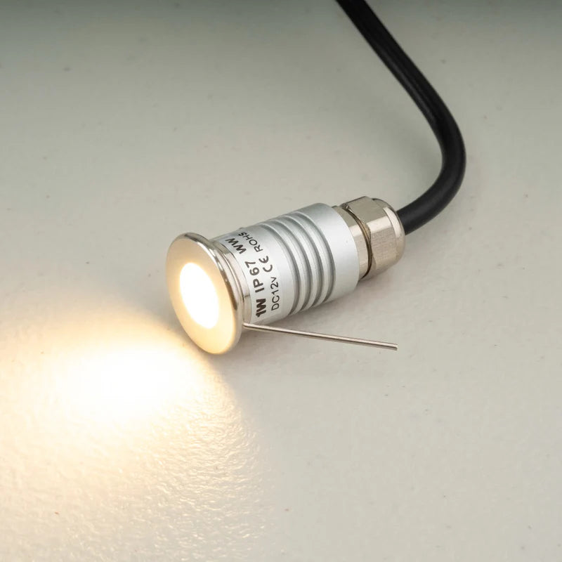 Almas Lighting DK-SS1W-508-3000K, ALMAS Barite D8 Deck Light, 1W, 95 Lumens, 3000K Warm White, 120° Beam Angle, Stainless Steel