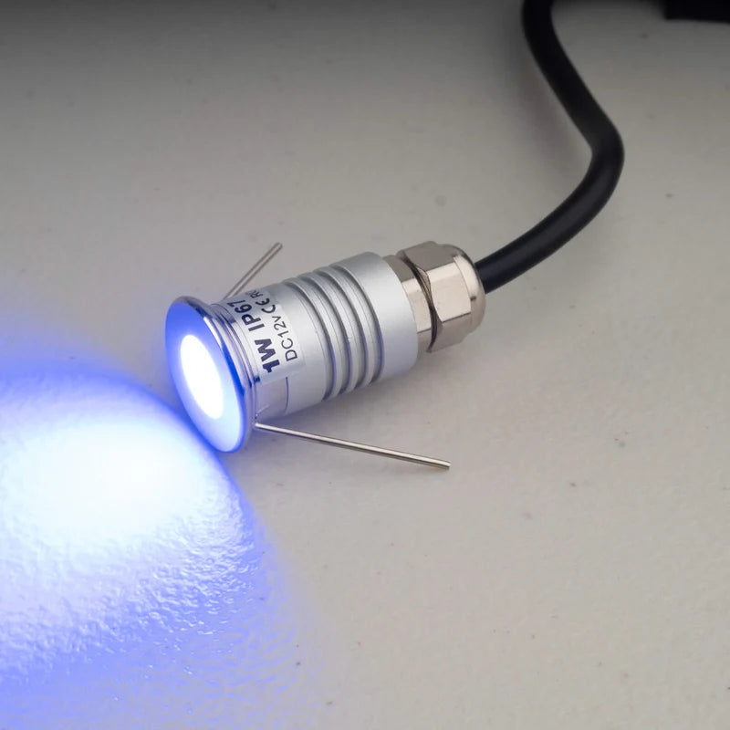 Almas Lighting DK-SS1W-508-BLU, ALMAS Barite D8 Deck Light, 1W, 95 Lumens, Blue, 120° Beam Angle, Stainless Steel