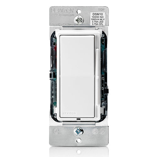 Leviton DSM10-1LZ, Decora Slide Magnetic Low Voltage Dimmer with Optional LED Locator Light, For 1000W Incandescent, 1000VA MLV, 450W LED and CFL, Single Pole or 3-Way, White