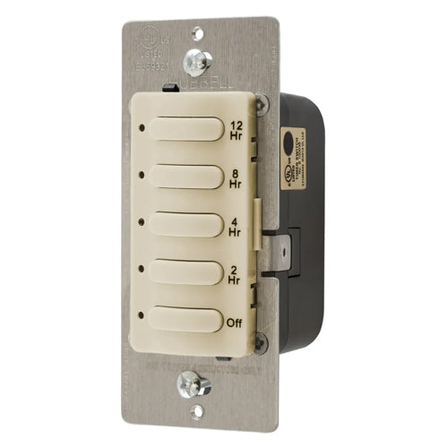 Hubbell DT5012I, Count Down Wall Switch Timer, Single Pole, 12 Hours Delay Time Out, 120/277V AC, Ivory